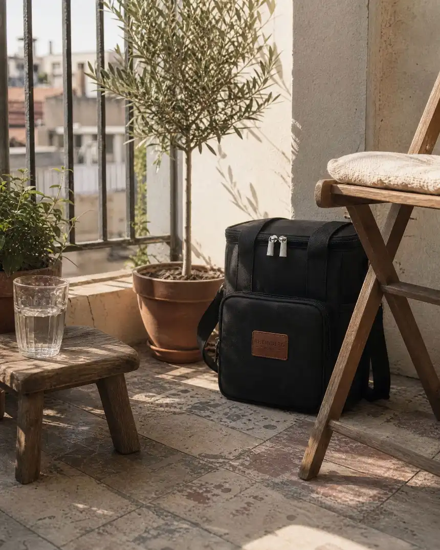 An open cooler bag with drinks