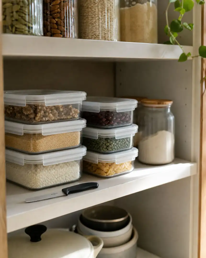 A tidy pantry shelf