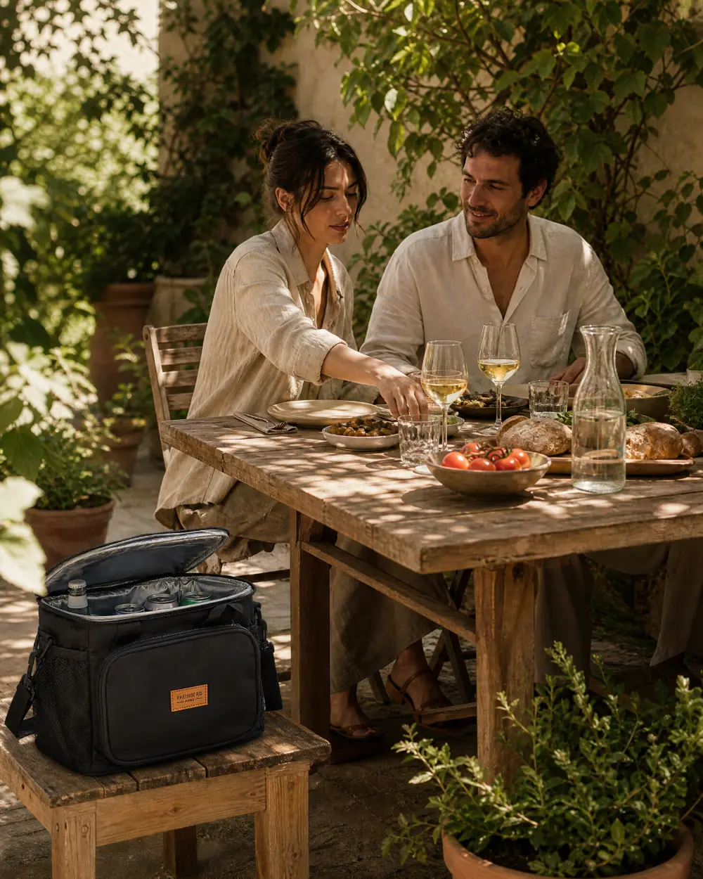 A terrace table under the trees